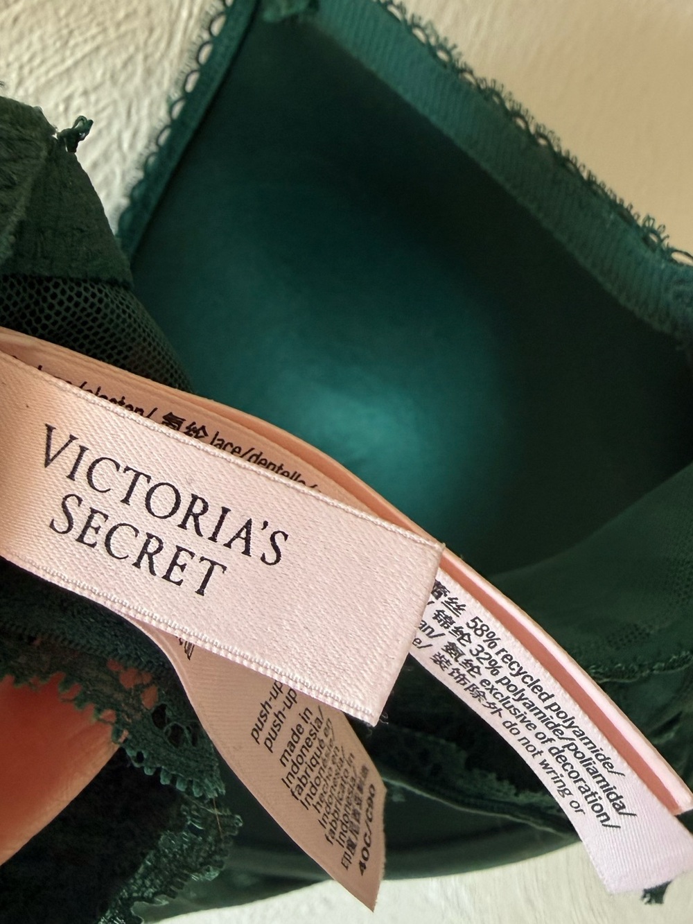 Victoria’s Secret Emerald Green Striped Lace Push Up Bra 40C Lingerie - Picture 4 of 6